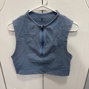 Free People Movement Blue Zipper Ribbed Cropped Tank Top